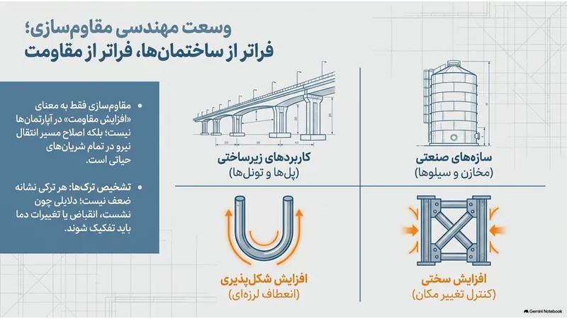 گستره مقاوم‌سازی فراتر از ساختمان‌ها: پل‌ها، سازه‌های صنعتی، افزایش شکل‌پذیری و سختی