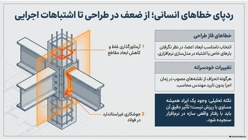 خطاهای طراحی و اجرا در اتصال تیر و ستون و آرماتوربندی
