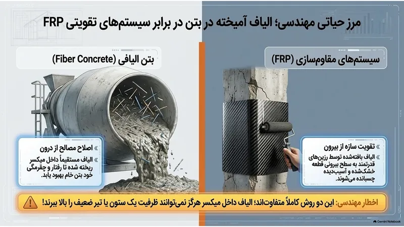 تفاوت بتن الیافی با سیستم‌های مقاوم‌سازی FRP