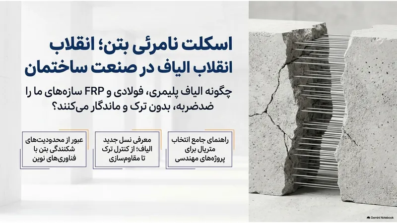 انقلاب الیاف در صنعت ساختمان؛ قطعه بتن ترک‌خورده و الیاف داخل آن
