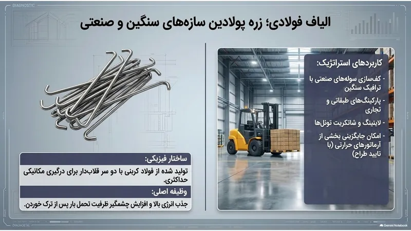 الیاف فولادی قلاب‌دار برای کف‌های صنعتی و سازه‌های سنگین