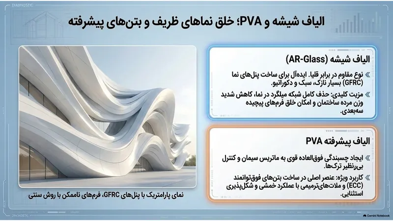 الیاف شیشه AR-Glass و الیاف PVA در نماهای GFRC و بتن‌های پیشرفته