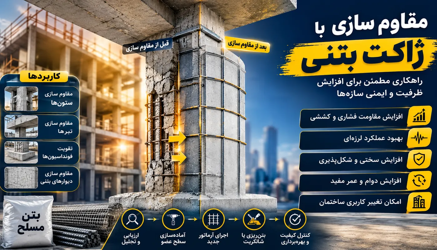 مقاوم سازی با ژاکت بتنی؛ اصول، روش اجرا، مزایا، معایب و کاربردها